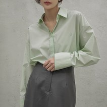 NAIN 여성용 N시그니처 BL006 자수 솔리드 오버핏 블라우스 BL-3998