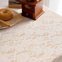 까사베르데 플로레 레이스 프릴 사각 식탁보, 8인(130 x 220 cm), 화이트