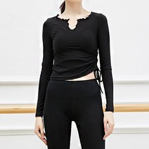 여성용 스포츠플로우 리본 물결 필라테스 긴팔 티셔츠