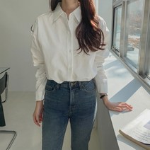 플랜데이 여성용 언발 절개 포인트 그로브 무지 남방 셔츠 cm10