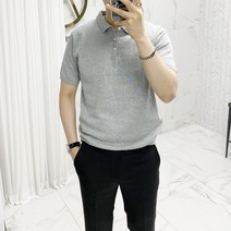 아도르클래식 남성용 버튼 카라 니트 반팔티