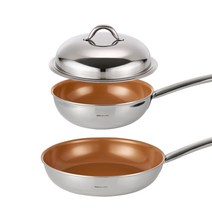 에델코첸 통3중 올 뉴 이지프리즘 인덕션 겸용 후라이팬 2종 세트 D, 코퍼, 프라이팬 28cm + 웍팬 24cm + 돔 뚜껑 24cm