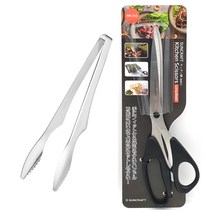 타나베 스텐레스 스탠드 고기 집게 대 + 선크래프트 긴 칼날 주방 가위 세트, 혼합색상