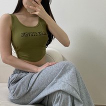 레몬티 여성용 캡 내장 레터링 데일리 크롭 나시 티셔츠 lkf23568