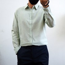 남성용 프리미엄 캐주얼 면 린넨 기본핏 긴팔 셔츠