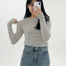 투데이앤룩 여성용 감성 스트라이프 긴팔 티셔츠