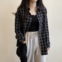모던 클레식 체크 오버핏 긴팔 셔츠