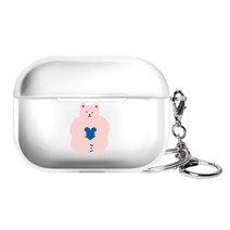 아이무이 에어팟프로 클리어하드 케이스+키링, 뚱곰 핑크 02