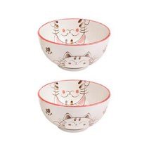 솜사탕고양이 우동그릇, 핑크, 2개