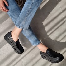 가이아슈 여성용 발편한 소가죽 통굽 슬립온 5cm