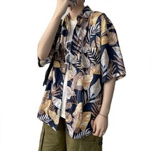 남성용 블랙101 리즈로지 하와이안 반팔 셔츠 B234MF00175