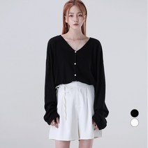 어썸어라운드 여성용 린넨 긴팔 V넥 가디건