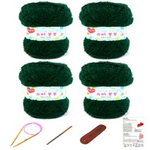 행복뜨기 슈퍼봉봉 뜨개실 4p + 줄바늘 4.5mm + 돗바늘 + 라벨 + 4종 목도리도안 세트, 1세트, 녹색
