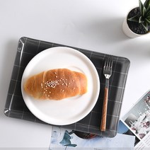 로흐야 체크 낮은 사각 쟁반 2p, 블랙