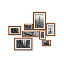 데코 인테리어 모던시티 액자 포인트 스티커, 사진(뉴욕 8종) + 프레임(브라운우드 + 내부프레임)