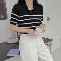 로미스토리 여성용 빅사이즈 배색 스트라이프 하프 니트