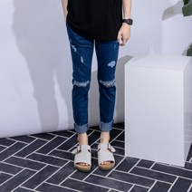 남성용 더간지 슬림핏 허리밴딩 무파진 생지 데님팬츠