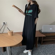 Snapple 반팔 롱 캐주얼 오버핏 임산부 원피스