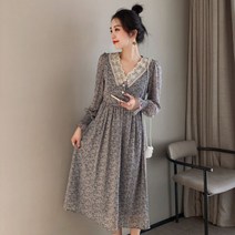 임산부 출산외출 레이스 V넥 플라워 원피스 수유복