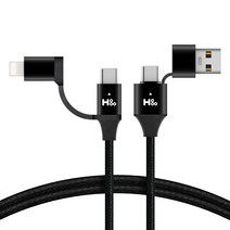 호후 4IN1 고속충전 케이블 USB PD C타입 TO C 아이폰 라이트닝 8핀 60W + 벨크로타이 50cm, 1개, 120cm, 블랙