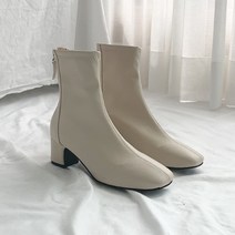 여성용 스퀘어토 스티치 스판 기모 지퍼 앵클부츠 5cm O_BO19