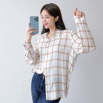 로미스토리 빅사이즈 여유핏 체크 카라 셔츠