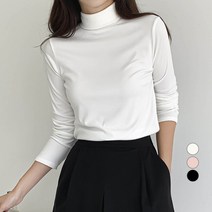 무드인더 여성용 무지 터틀넥 긴팔 티셔츠