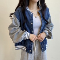 여성용 자수 데님 야구 점퍼