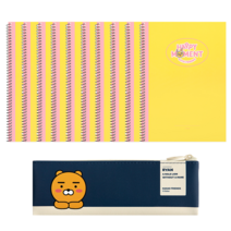 카카오프렌즈 미니 플랫 펜슬케이스 + 해피모먼트 A5 스프링 노트 10p, 라이언(펜슬케이스), 무지(스프링노트), 1세트
