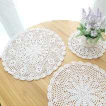 까꾸빈티지 패브릭 레이스 엘리제 원형 매트, 화이트