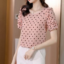 레몬소울 레이먼 쏘지 도트 프릴 반팔 블라우스