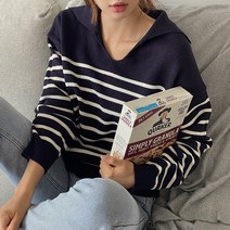 여성용 카라하프넥 단가라 니트