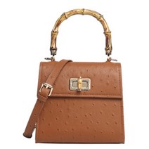 타조 패턴 잠금 미니 대나무 핸드백