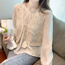 포플러앤씨 끌레 믹스 긴팔 블라우스