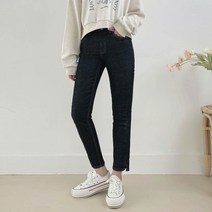 플랜데이 여성용 밑단 트임 스판 슬림 생지 데님팬츠
