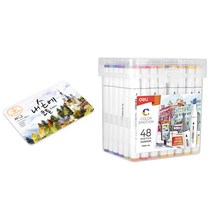 델리 캘리그라피 펜 48색 + 코튼 패드 흰색 표지 랜덤발송 20p, 1세트
