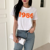 시크블랙 여성용 하토브 넘버 크롭 박시 반팔 티셔츠 T9443K24