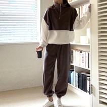 시크폭스 여성용 오엔 기모배색 트레이닝 상하의 세트
