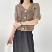 플랜데이 여성용 여름 데일리 파운드 니트 반팔 가디건