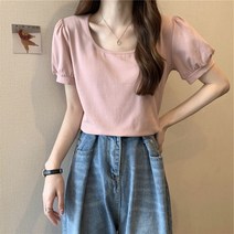 여성용 바디보 베이직 셔링 U넥 반팔 티셔츠