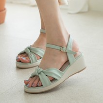 분홍코끼리 여성용 쫀득몰드창 썸머나잇 리본 웨지샌들 5.5cm