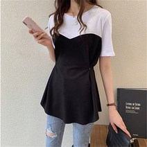 여성용 블랙101 하토 핀턱 배색 반팔 블라우스 CH-2321361