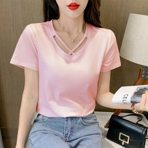 자취남녀 여성용 라운드 포인트 반팔 티셔츠