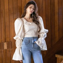 딘트 케스 쟈가드 하트넥 퍼프 크롭 블라우스 B9075