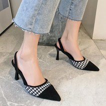 벨레페 여성용 럽스 체크 패턴 포인트 스틸레토힐 7cm