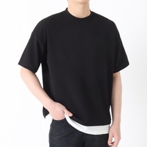 지지블랙 남성용 베인 오버핏 주름 제로 링클프리 레이어드 반팔 티셔츠