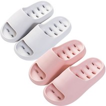 여성용 미끄럼방지 푹신한 말랑 욕실화 2종 세트, 오픈화이트, 스윗핑크