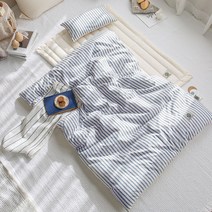 루나슬립 프리미엄 오가닉 순면 스트라이프 낮잠이불 기본세트, 블루