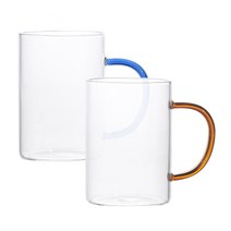 베르겐 스플래쉬 유리 머그 450ml 세트, 블루+브라운, 2종