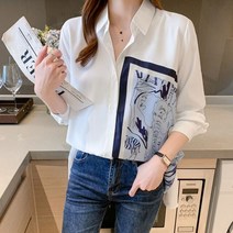 봄 여름 캐주얼 편한 반팔 차이나 코튼 린넨 셔츠 루즈 블라우스 패션 프린트 레이디 가을 긴팔 상의